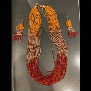 Orange ombré bead necklace and earrings